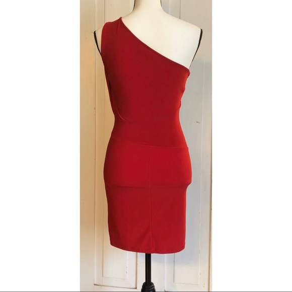 Red one shoulder mini dress with gold detailing - Picture 5 of 6
